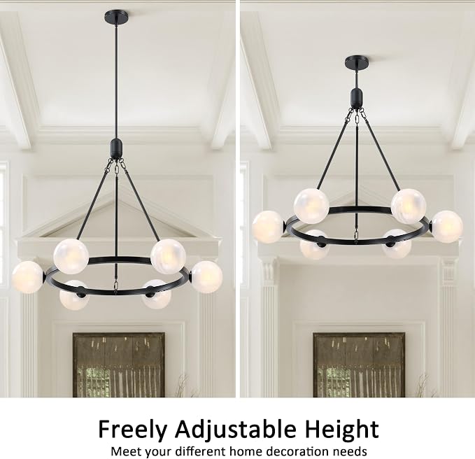 6-Light Globe Chandelier Mid Century Black Chandeliers,Modern Globe Round Pendant Light Fixture for Dining Room Over Table,Sputnik Pendant Light Fixture for Living Room Foyer Bedroom T720666CH-BK - Image 2