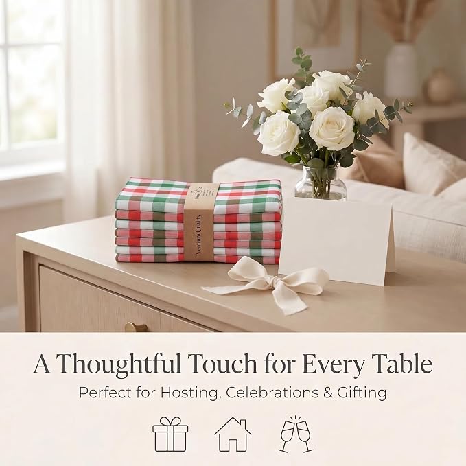 Urban Villa Cloth Napkins Cotton 12x12 (Set of 12) Red/Green/White - Image 9