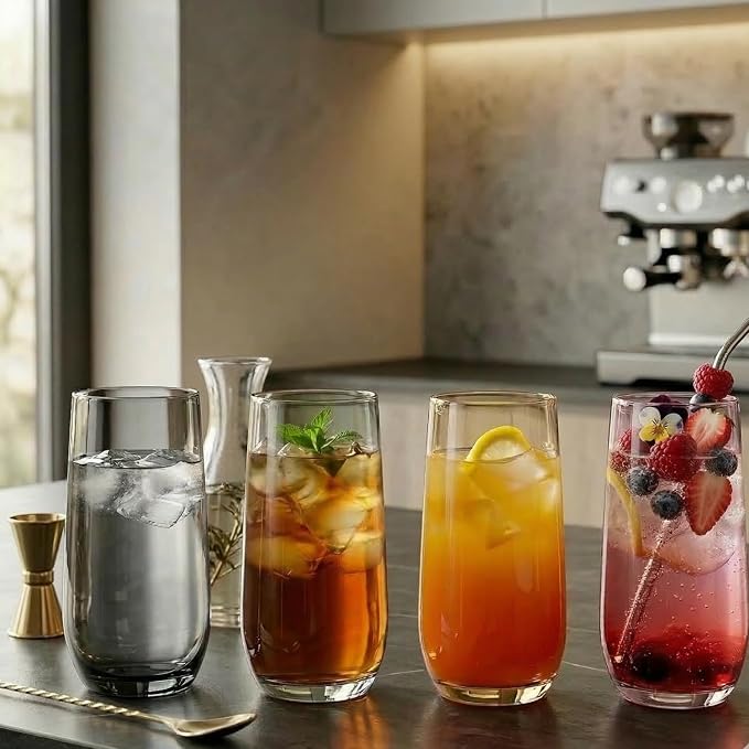 Smokey Sand Drinking Glasses Set of 6 | Translucent Brown Glassware | 16 oz Brown Glass Cups | Highball Drinkware for Cocktails, Long Drink, Mojito, Juice, Soda | Modern Tortoise Drinkware - Image 9