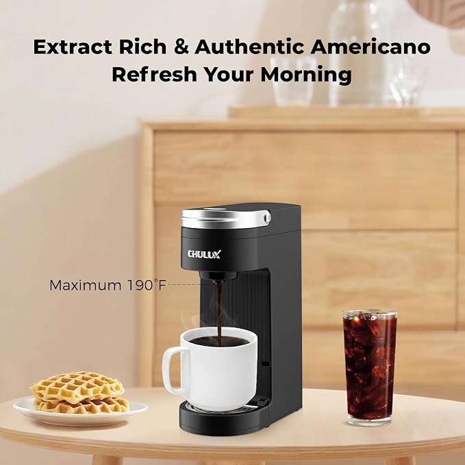 CHULUX Slim Single Serve Coffee Maker for K Cup, Fast Brewing, Matte Black | Rapid-Heating Boiler Tech, 4-Hole Needle for Richer Flavor, Adjustable Drip Tray for 7.3" Travel Mug, Food Grade Material - Image 3
