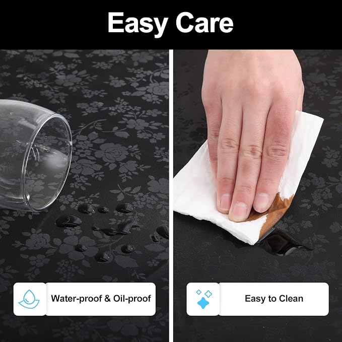 Smiry Rectangle Waterproof Heavy Duty Vinyl Tablecloths, 54 x 120 Inch | Wipeable Washable Floral Embossed Table Cover for Kitchen and Dining Room, Indoor & Outdoor Use, Black - Image 4