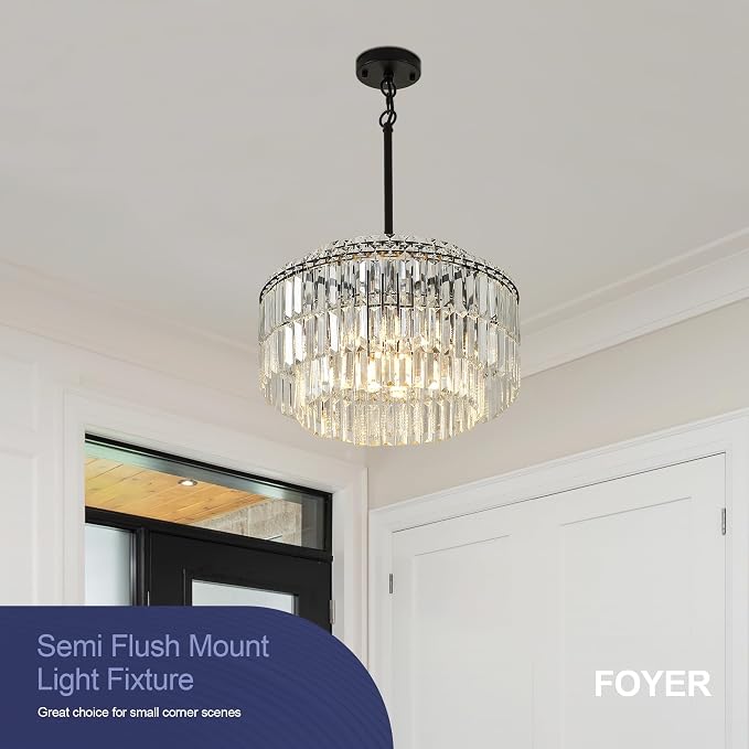 Modern 17.6“ Black Crystal Chandelier Ceiling Light Fixtures for Dining Room Luxury Glam 8-Light Crystal Chandeliers Lighting for Bedroom Entryway Hallway Living Room Kitchen Island Foyer - Image 5