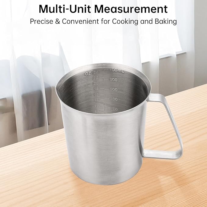 Stainless Steel Measuring Cup 3 Cup Capacity, Unbreakable Metal Measuring Cup with Handle, 2 Marking Including ML/Ounce Scale, Ideal for Liquid Measuring Cups, Kitchen Tools for Baking and Cooking