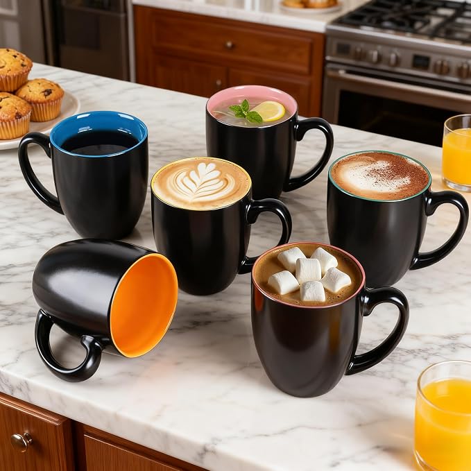 GBhome 12oz Coffee Mugs Set of 6,Ceramic Coffee Mugs for Man, Woman,Restaurant Modern Coffee Mugs Set with handle for Tea/Latte/Cappuccino/Milk/Cocoa. Dishwasher&Microwave Safe,Multi-Color,6 Pack - Image 8