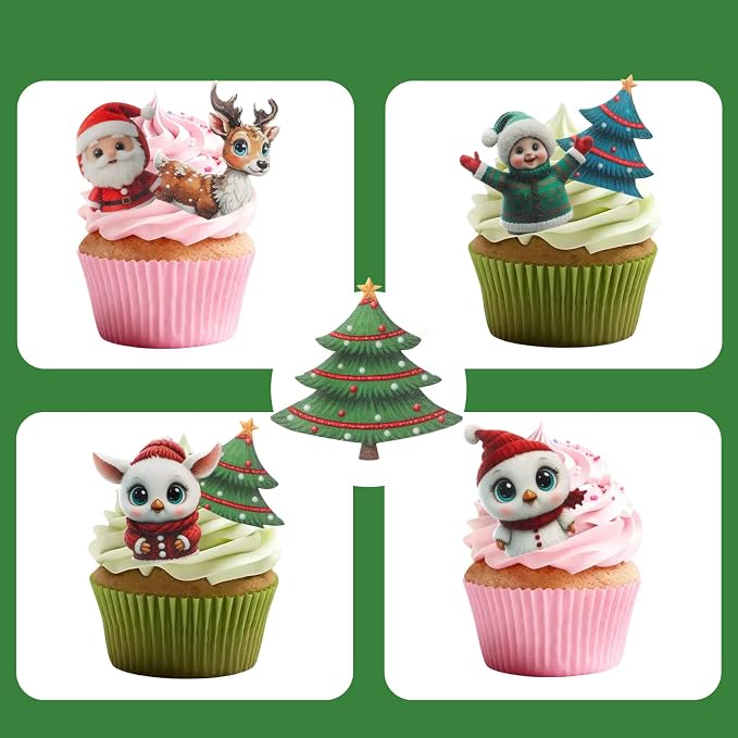 46 PCS Edible Christmas Cake Decorations, Wafer Paper Santa, flowers, bees, maple leaves suitable for Christmas cupcake decoration mix - Image 8
