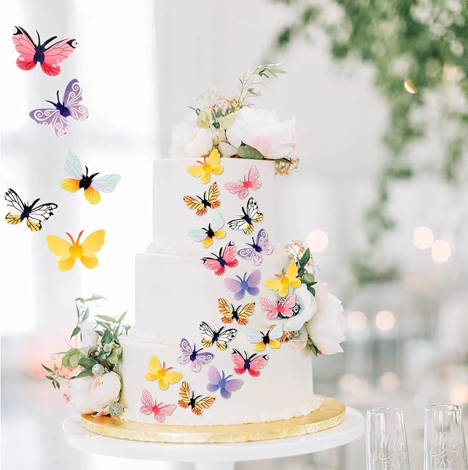 YOcity 72Pcs Edible Butterflies Cake Toppers Edible Butterfly Cupcake Toppers Wafer Paper Butterflies Edible Butterfly Cake Decorations for Wedding Birthday Party Cupcakes Decorating(Mix Color) - Image 3