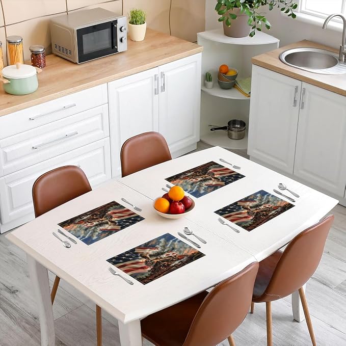 Feelyou Train Placemats Set of 4 American Flag Table Mats Colorful Steam Engine Place Mat for Kitchen Dining Table Party Decor Indoor Outdoor 18"x12" Transportation Vehicle - Image 3