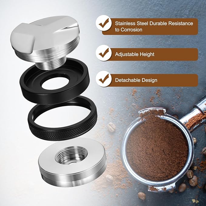 uxcell 58mm Coffee Distributor & Tamper, Dual Head Espresso Leveler, Adjustable Depth Professional Espresso Distribution Leveler Tool for Portafilter Espresso Hand Tamper, Black
