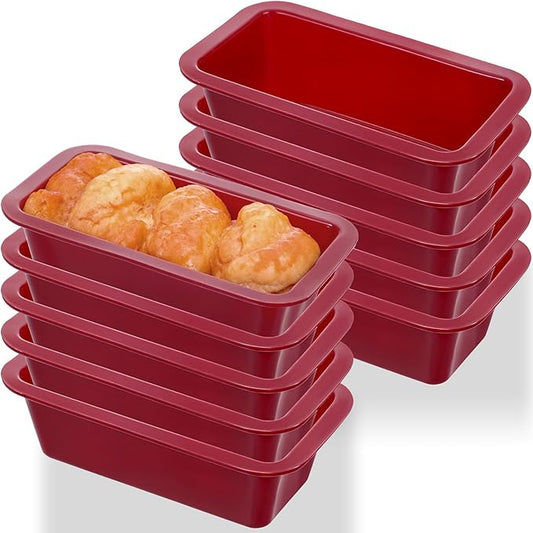 Tobeelec 10 Pcs Silicone Bread Loaf Pan, Non-Stick Silicone Loaf Pans for Baking, Silicone Baking Mold for Homemade Loaf, Bread and Meatloaf (Red)