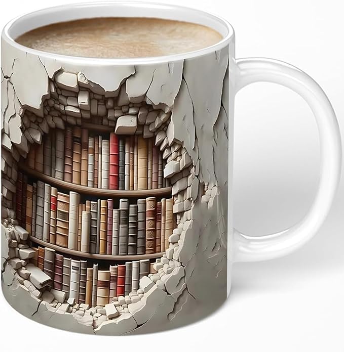 Library Bookshelf Mug,Book Lovers Cup,Birthday Gifts for Men Women | Cool Bookish Ceramic Coffee Mug 11oz, Fun and Creative Book Club Mug, Novelty Bookish Gifts for Halloween Christmas Readers by Aigori