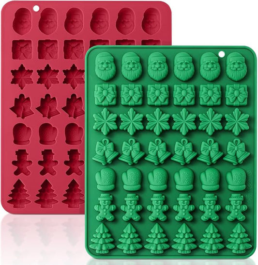 HKNMTT Christmas Silicone Molds for Xmas Candy Chocolate Wax Decor, 84 Cavity 7 Shapes Gummy Mould, Including Santa Gift Box Snowflake Bell Glove Tree Gingerbread Food Grade Holiday Baking DIY Moulds