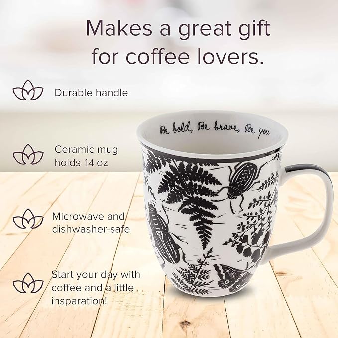Karma Gifts 14 oz Black and White Boho Mug Beetle - Cute Coffee and Tea Mug - Ceramic Coffee Mugs for Women and Men - Image 2