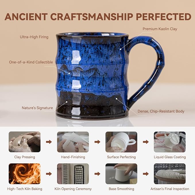 Midnight Blue Ceramic Coffee Mug 15oz - Handcrafted Artisan Mug with Large Handle for Comfort, Unique Birthday Gift for Him/Her, Office Desk Essential, Safe for Dishwasher - Image 4