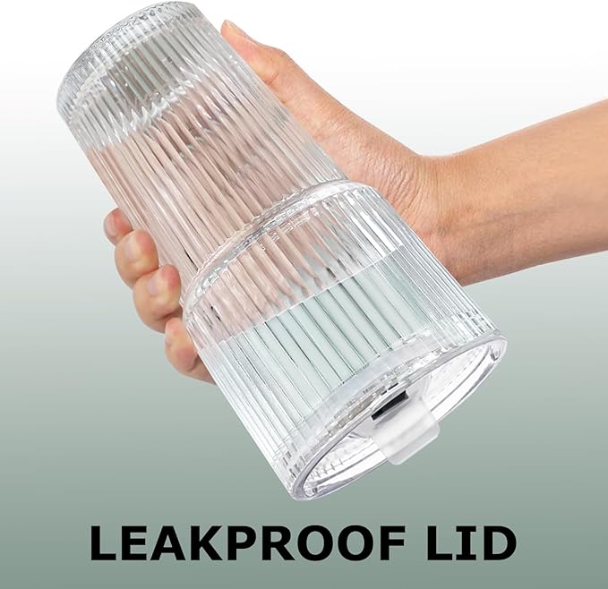 Iced Coffee Cups with Lids and Straws, 20 OZ Glass Tumbler with Straw and Lid, Clear Ribbed Glass Cups Reusable to Go Coffee Tumbler for Matcha, Smoothie, Cocktail,Latte, 4 Pcs
