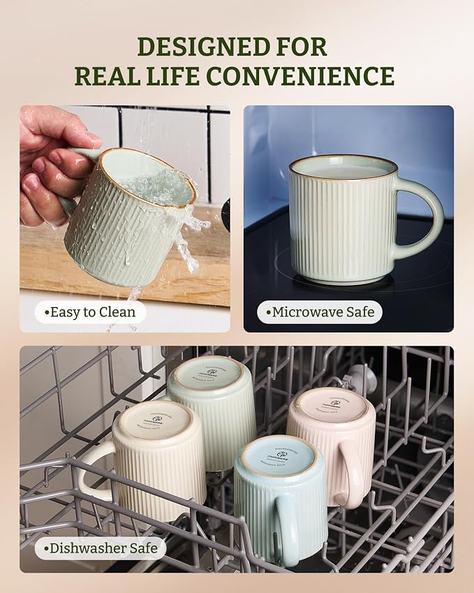 famiware Star Coffee Mug Set for 8, Handcrafted 12 oz Ceramic Stoneware Mugs Cup Set, Chip-Resistant & Stackable, Dishwasher/Microwave Safe, Light Green - Image 8