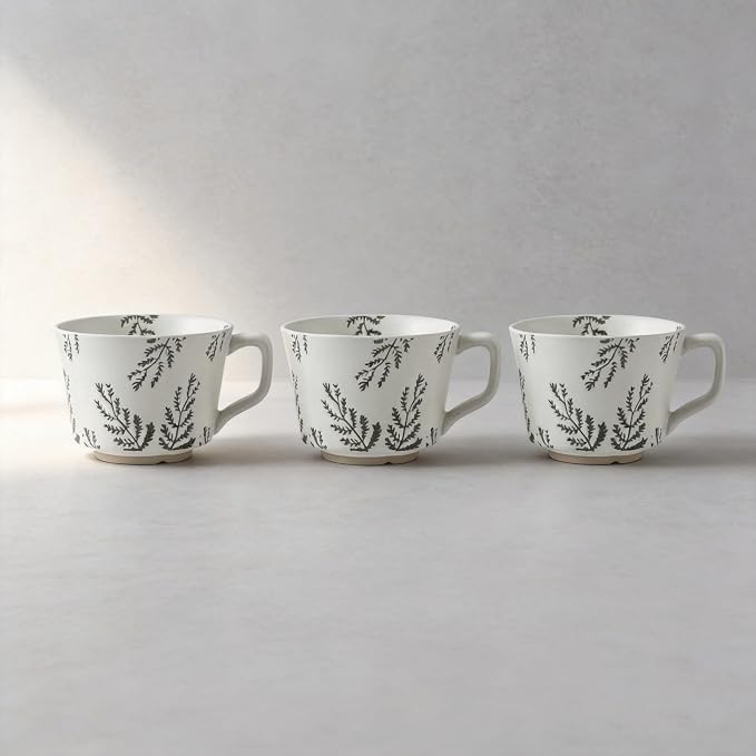 4 Pack Speckled Ceramic Coffee Mugs, 12oz Vintage Green Fern Leaf Large Tea Cups, Rustic Handmade Style Drinking Mugs for Coffee Tea Cocoa Milk, Dishwasher Microwave Safe, Housewarming Gift Set - Image 7