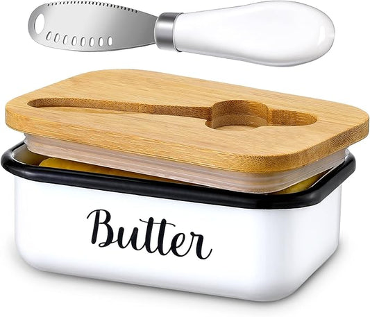 LANDNEOO Butter Dish with Lid and Butter Curler Knife - Unbreakable Stainless Steel Keeper Container with Double Silicone Sealing, for Kitchen Farmhouse Decor by MakeLifeBetterEasier