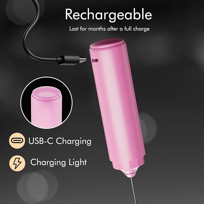 Rechargeable Milk Frother Handheld, 2-IN-1 Dual Spring Whisk Electric Frother Wand for Cappuccino Latte Macchiato, Portable Drink Mixer for Coffee, Matcha, Hot Chocolate - Image 4