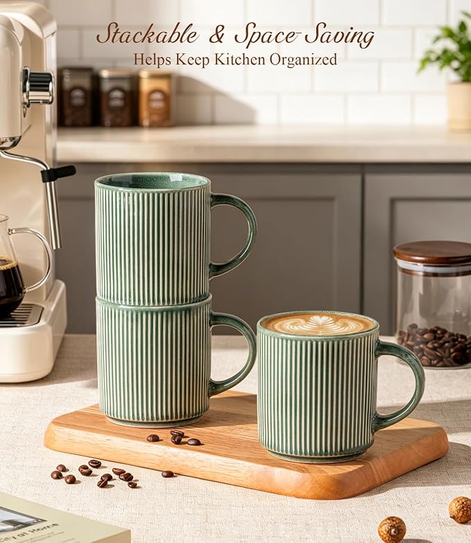 GBhome Coffee Mugs Set of 6，12 oz Coffee Cups with Handle | Cups for Latte, Tea, Cocoa & Milk, Ideal for Daily Use & Gifts, Microwave & Dishwasher Safe, Dark Green - Image 8