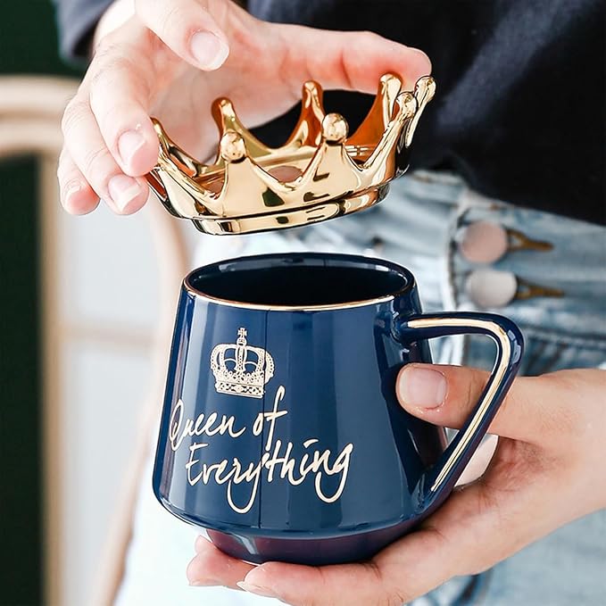Arawat Queen of Everything Mug with Lid Crown Queen Elizabeth Mugs 12 oz Ceramic Cup Birthday Gifts for 20 30 40 50 60 70 80 90 Women Gift for Women Girl Mom Friend Valentine's Day Gifts for Women Man - Image 5