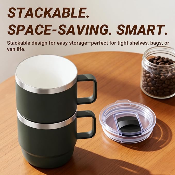8 oz Small Coffee Mug with Magnetic Sliding Lid & Handle | Ceramic-Lined 18/8 Stainless Steel, Double-Wall Vacuum Insulated, Stackable, Dishwasher Safe, Mini Coffee/Tea Cup, 2 Pack - Image 6