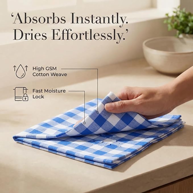 Urban Villa Cloth Napkins Cotton 20x20 (Set of 12) Blue Cheks - Image 3