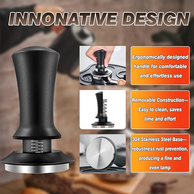53mm Espresso Accessories Kit, Spring Loaded Calibrated Tamper, WDT Tool, Puck Screen and Dosing Funnel Set Fits Delonghi 53 mm Espresso Coffee Machines and Portafilter, Professional Barista Tools