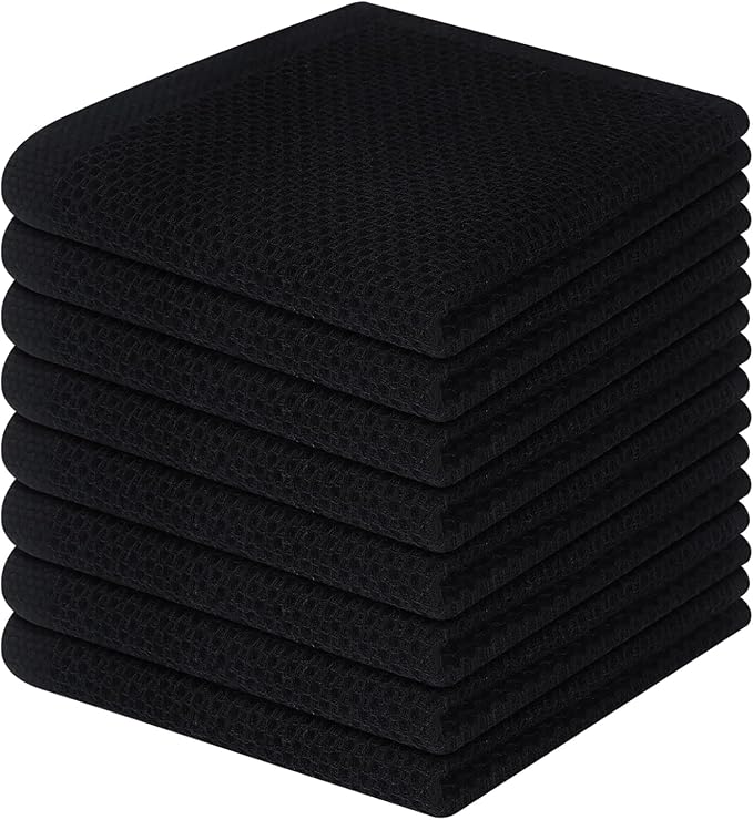 Homaxy 100% Cotton Waffle Weave Kitchen Dish Cloths 8-Pack, Black | 12 x 12 Inches, Ultra Soft Absorbent Dish Towels, Quick Drying Dish Rags with Hanging Loop by Homaxy