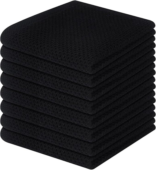 Homaxy 100% Cotton Waffle Weave Kitchen Dish Cloths 8-Pack, Black | 12 x 12 Inches, Ultra Soft Absorbent Dish Towels, Quick Drying Dish Rags with Hanging Loop by Homaxy