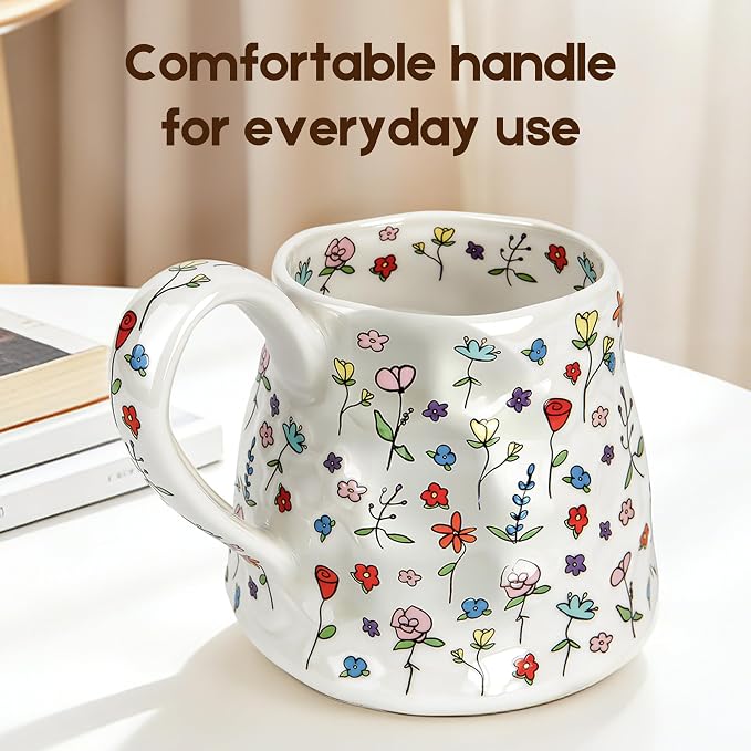 Large Blue Coffee Mug 20 oz, Oversized Cute Floral Ceramic Mug, Giant Coffee Mug with Big Handle, Vintage Tea Cup for Latte, Cocoa, Milk, Tea, Unique Girly Gift for Women, Home & Office - Image 4
