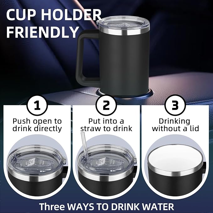 40 oz Insulated Coffee Mug with Ceramic Coating, Stainless Steel Travel Coffee Tumbler with Handle Lid and Straw, Double Wall Leak-Proof Coffee Travel Mug Keeps Drink Hot and Cold (Black) - Image 6
