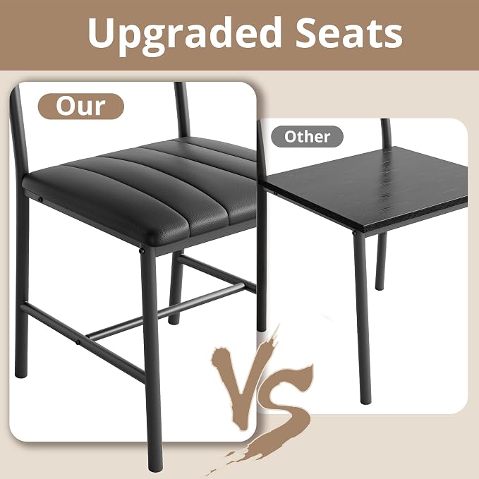 IRONCK Dining Table Set for 4, Kitchen Table and Chairs Set, Black | Kitchen Table with Upholstered Bench and 2 Chairs for Small Space, Apartment - Image 5