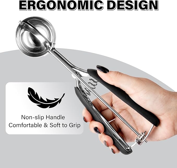 Cookie Scoop 3 Tbsp, TJ POP Professional Stainless Steel Ice Cream Scoop 50 mm, Good Soft Grips, Quick Trigger Release, 45 ml
