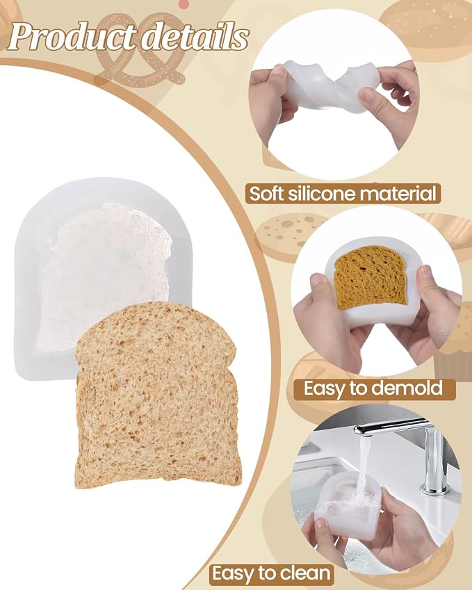 Mini Toast Mold, Tiny Toast Bread Silicone Mold, Artificial Toast Soap Molds, Small Simulation Food Molds Silicone Bread Mold For Chocolate Fondant Resin Home Ornaments Making Tool - Image 4