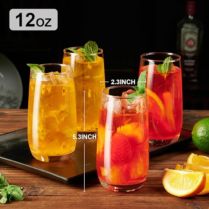 PARACITY Highball Glasses Set of 4, Drinking Glasses 12 Oz, Clear Glass Cups, Tall Tumbler Water Glasses, Glassware Set for Cocktail, Coffee, Mojitos | Clear cups for water, cocktails, coffee, and mojitos; versatile glassware for home dining, parties, ... - Image 2