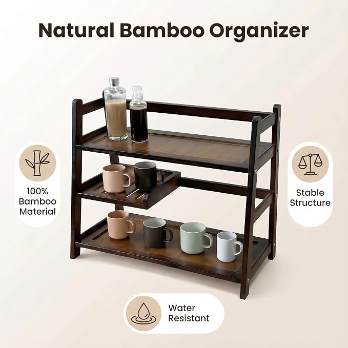 3 Tier Bamboo Matcha Station, coffee station organizer Shelf | for Kitchen Countertop, Tea Bar - Matcha Powder, Tools & Cup Organizer for Matcha Lovers, Home Baristas. - Image 3