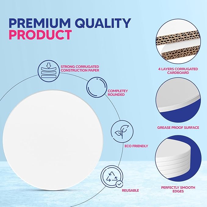 RICCLE Cake Boards - 6 Inch Cake Drums - Smooth-Edged Pack of 12 Cake Drum - Sturdy Cake Boards 6 Inch Round - Bend Resistant Multi-Layered Cake Base for Minimalist Displays