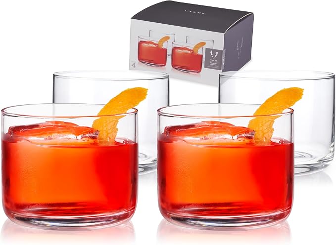 Viski Raye Crystal Negroni Glasses, Lowball Cocktail Glasses Premium Crystal Glassware, 8oz Tumbler Glasses Set of 4 by VISKI