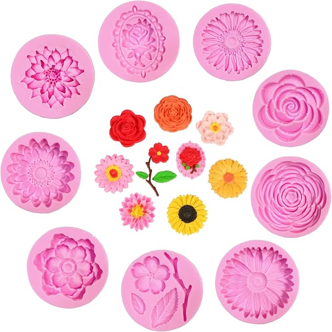 9 Pcs Flowers Fondant Molds Silicone for Cupcake Dessert | Chocolate Jelly Cookie Decor, Jewelry, Pastry, Handmade Soap Mould Candy Making - Image 6