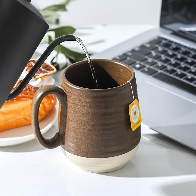 HASENSE Large Ceramic Coffee Mug, 20 Oz Beige Stoneware Cup with Comfortable Handle, Farmhouse Mug for Coffee, Tea & Cocoa, Dishwasher & Microwave Safe, Brown - Image 7