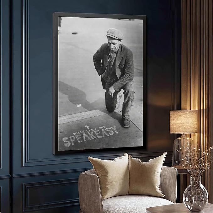 UXCBIA This Way to Speakeasy, Vintage Black And White, Alcohol Prohibition Poster Canvas Poster Bedroom Decor Sports Landscape Office Room Decor Gift Black Frame 12x18in(30x45cm) - Image 3