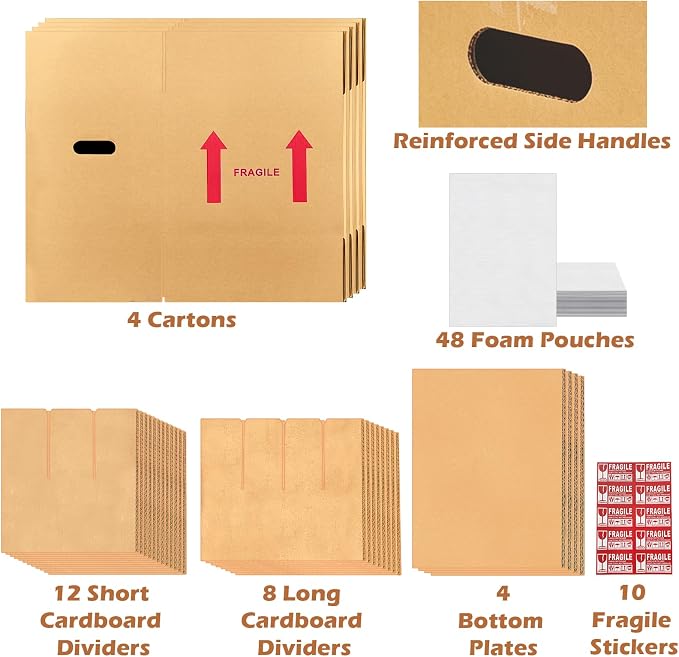 4 Sets Wine Boxes for Moving, 16 x 12 x 12 Inch Wine Bottle Moving Boxes with Reinforced Cardboard and Handles, Corrugated Boxes with Fragile Labels for Glassware, Moving, Packaging, Storage - Image 3