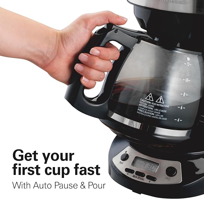Hamilton Beach 12 Cup Programmable Drip Coffee Maker | Regular & Bold Brew Options | Auto Pause and Pour | Glass Carafe | Black with Stainless Accents | 46299J - Image 3