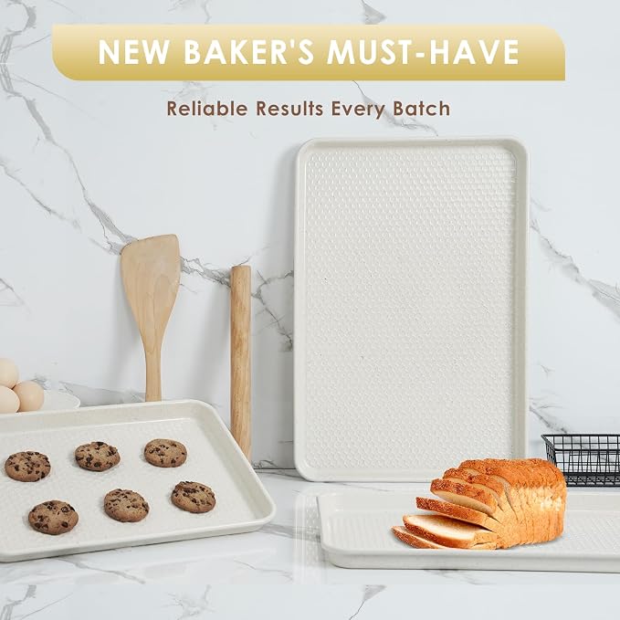 Baking Sheet Pan Set of 3, Nonstick Carbon Steel Cookie Sheets with Texture | Commercial Half/Quarter/Jelly Roll Pans Replacement Toaster Oven Tray, Heavy Duty & Easy Clean - Image 7