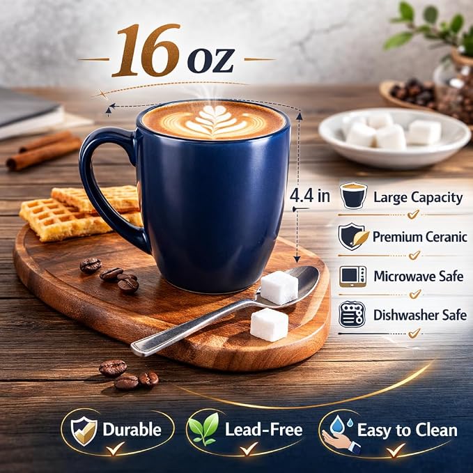GBhome 16 oz Coffee Mug Set of 6, Large Ceramic Coffee Mugs for Men Women | Modern Stoneware Coffee Mugs Set with Handle for Tea/Latte/Cappuccino/Milk/Cocoa, Dishwasher & Microwave Safe - Image 2