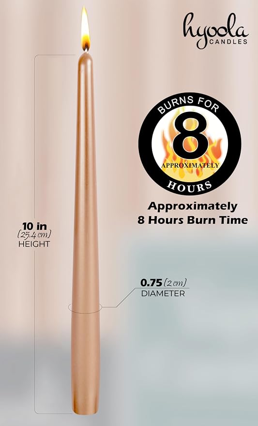 Hyoola 12 Pack Tall Metallic Taper Candles - 10 Inch Copper Metallic, Dripless, Unscented Dinner Candle - Paraffin Wax with Cotton Wicks - Image 4