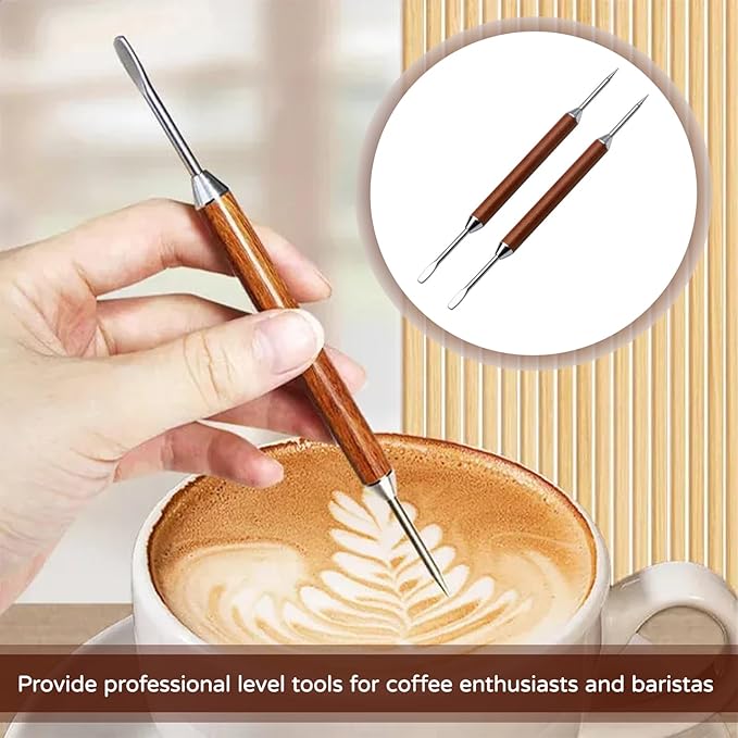 2 Pcs Latte Art Pen,Latte Art,Latte Pen,Barista Tools,Latte Art Tools,Stainless Steel Coffee Drawing Tool With Wood Handle,Barista Espresso Coffee Latte Art Tools Accessories