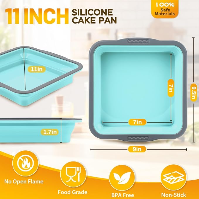 7x7 Silicone Square Cake Pan with Metal Reinforced Edge, Nonstick Brownie Baking Pan, BPA Free, Oven Safe Flexible Silicone Mold, Suitable for Making Cakes, Brownies, Bread, Pie, Lasagna - Image 2