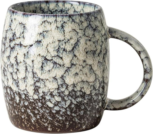 Ivory Nebula Ceramic Coffee Mug - 14 oz Unique Reactive Glaze Coffee Cup with Large Handle, Barrel Cute Mug for Women Men Home Office Gift by XIYUANJI