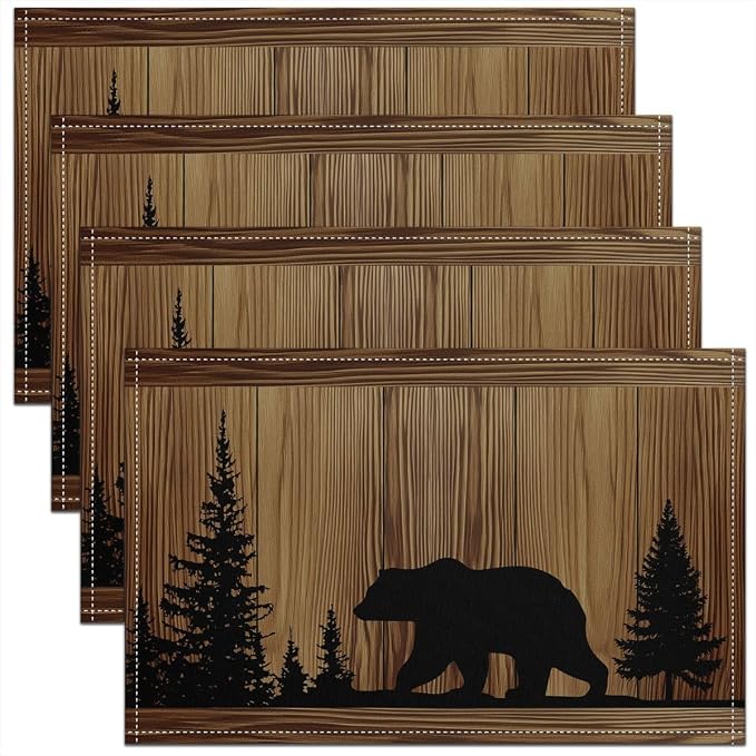 Feelyou Rustic Cabin Placemats Set of 4 12x18 Inch Camo Hunting Bear Table Mats for Party Kitchen Dining Decoration Holiday Seasonal Farmhouse Woodland Animal Place Mat for Dinner Table Indoor Outdoor by Feelyou